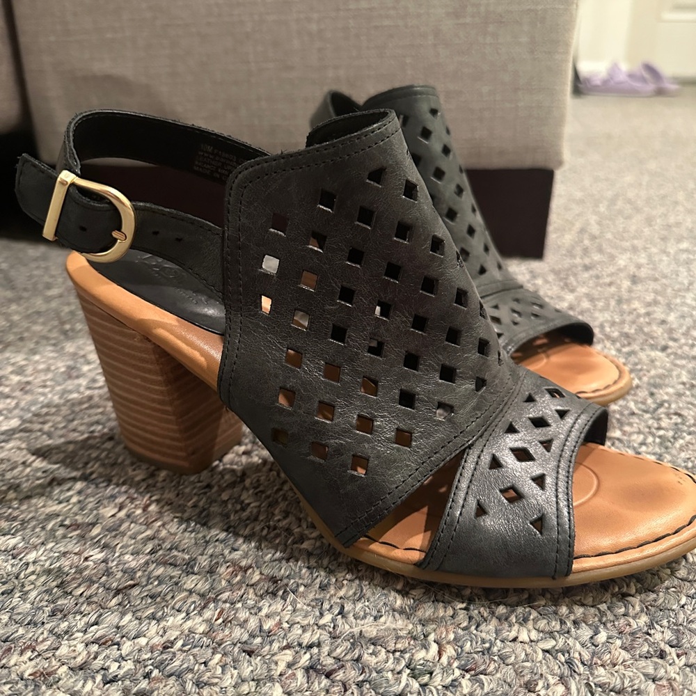 Born Black and Tan Cutout Heeled Sandals